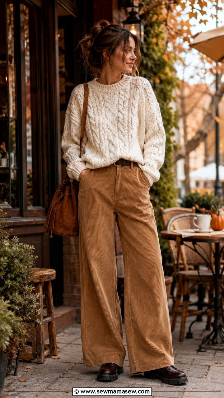 Corduroy Trousers With A Relaxed Cable Knit Sweater - 30 Trendy outfits for women over 40