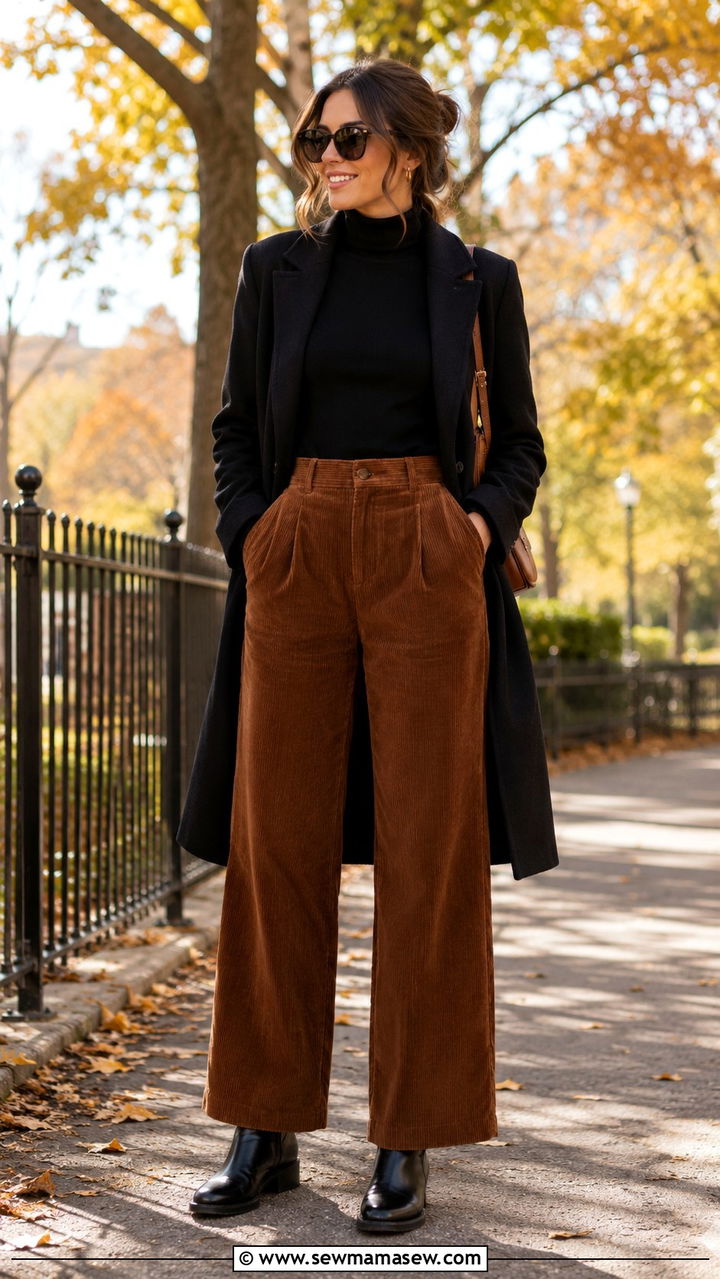 Corduroy Trousers With Turtleneck and Chelsea Boots - 30 trousers outfit ideas for women