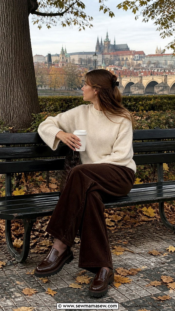 Corduroy Trousers With Wool Sweater And Loafers For Prague Fall - 40 What to wear in Prague