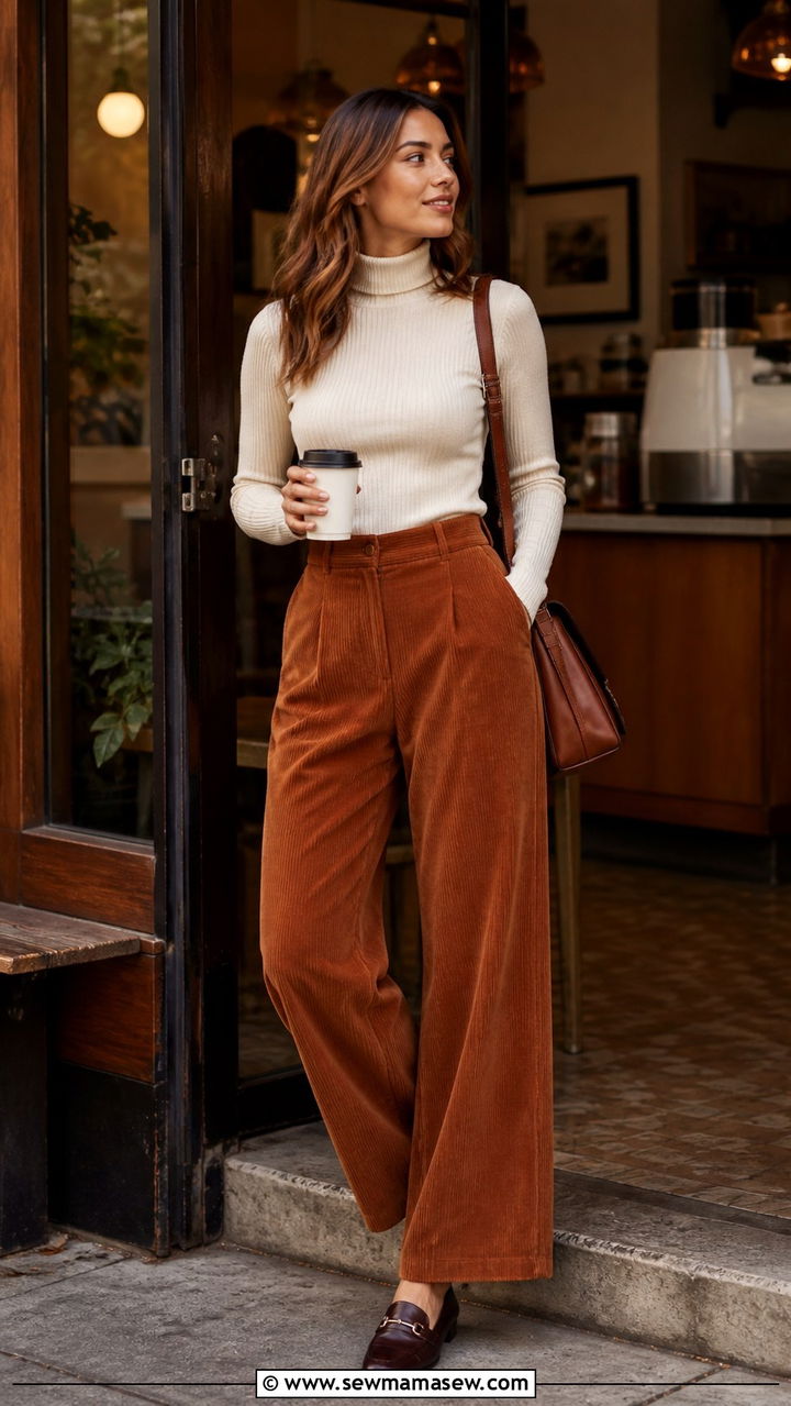 Corduroy Trousers with a Turtleneck - 40 Los Angeles outfit ideas