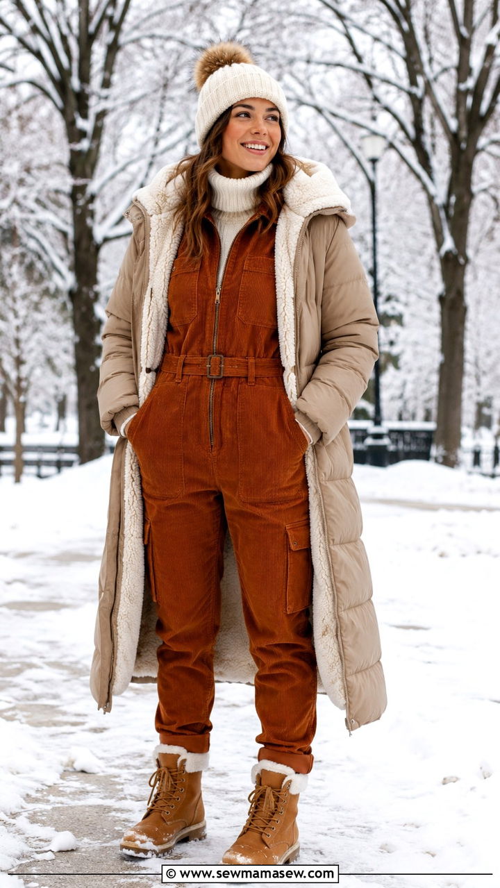Corduroy Utility Jumpsuit Winter Outfit - 30 Utility jumpsuit outfit ideas