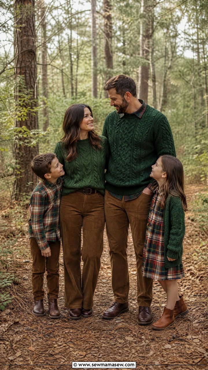 Corduroy and Cable Knits for Woodland Family Photographs - 30 Family photoshoot outfit ideas