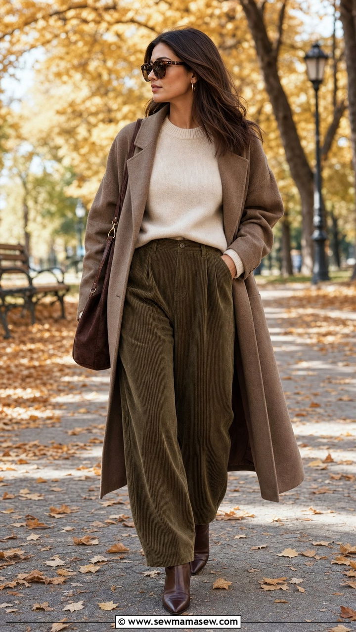 Corduroy balloon pants with ankle boots - 35 balloon pants outfits for women