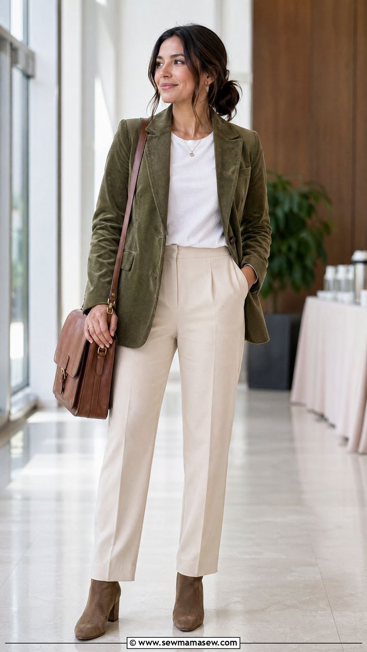 Corduroy blazer and straight leg trousers outfit - 35 Conference outfit ideas for women