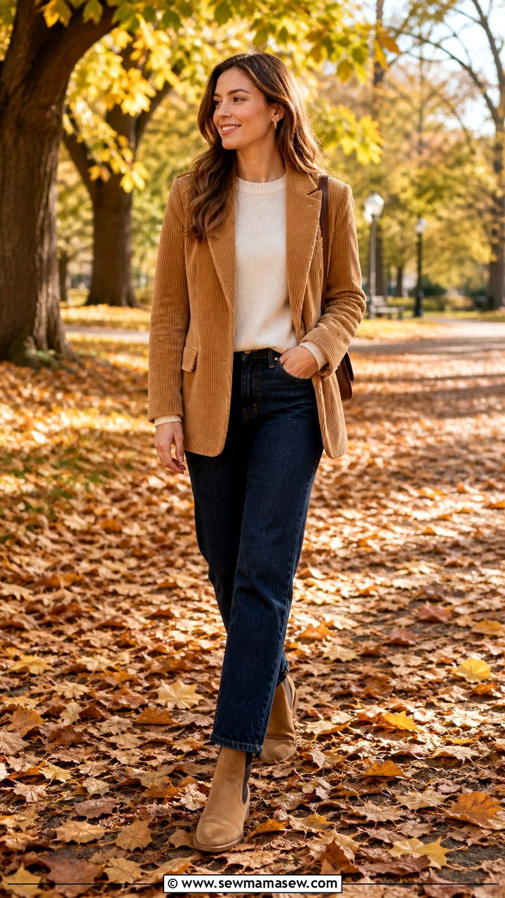 Corduroy blazer with sweater and Chelsea boots - 40 blazer outfits for women