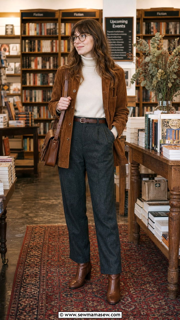Corduroy jacket with wool trousers outfit - 40 Parisian chic outfit ideas