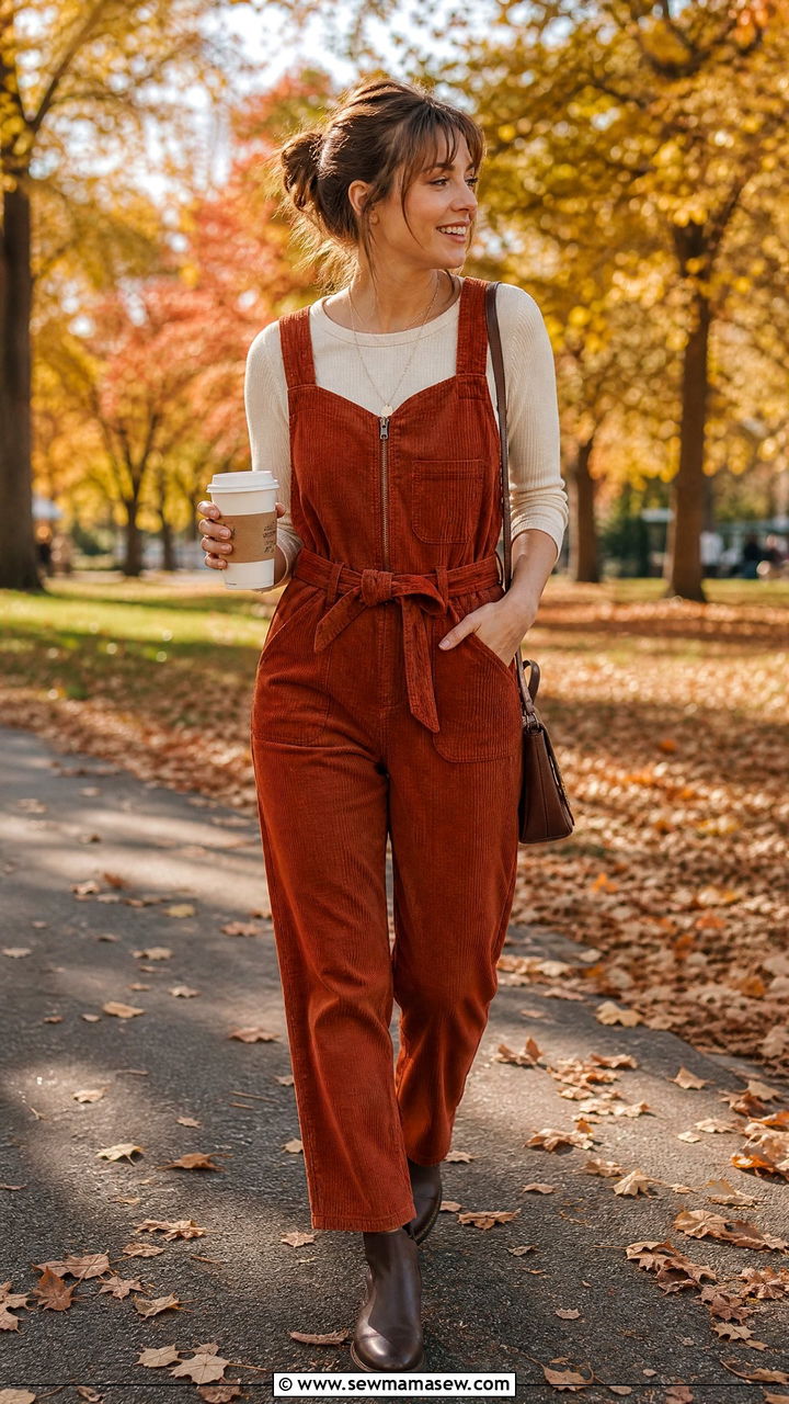 Corduroy jumpsuit outfit for fall women - 30 jumpsuit outfit ideas for women