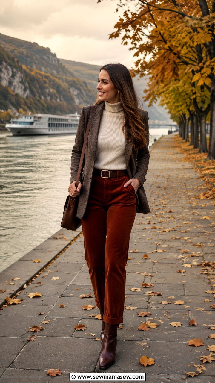 Corduroy pants and turtleneck outfit - 30 Rhine cruise outfit ideas