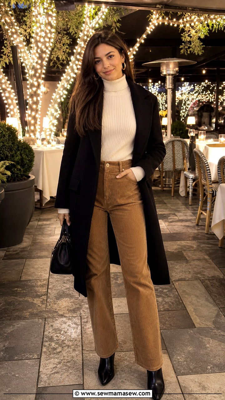 Corduroy pants with a fitted turtleneck and ankle boots - 40 What to wear in Los Angeles