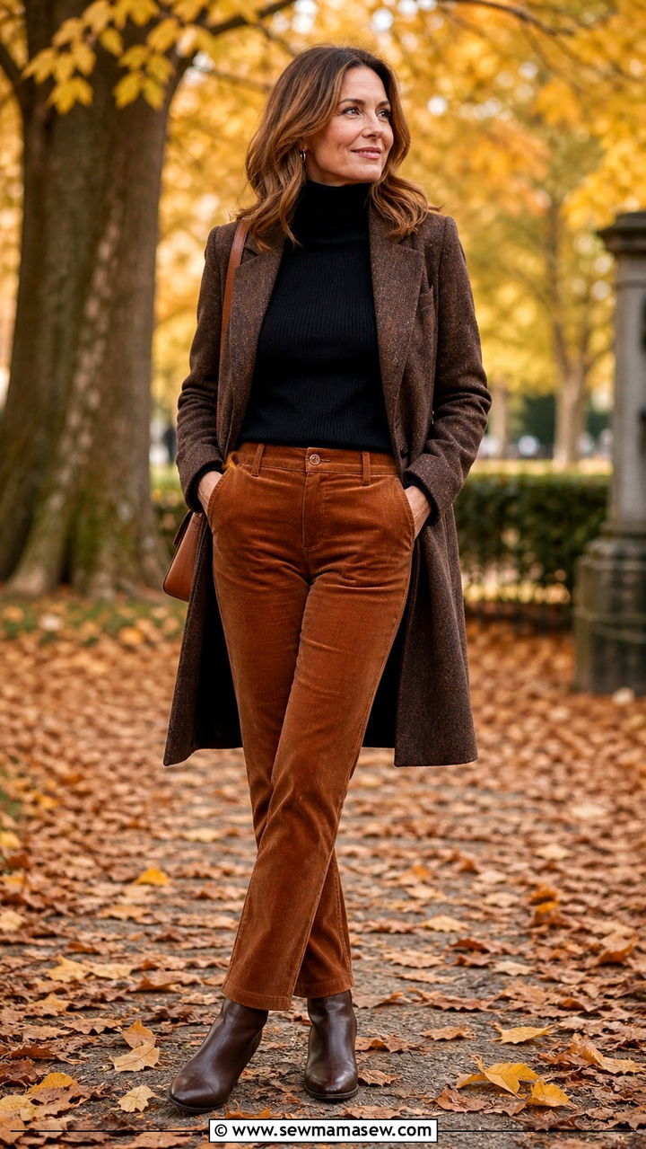 Corduroy pants with a turtleneck and Chelsea boots - 40 Outfit ideas for women over 40