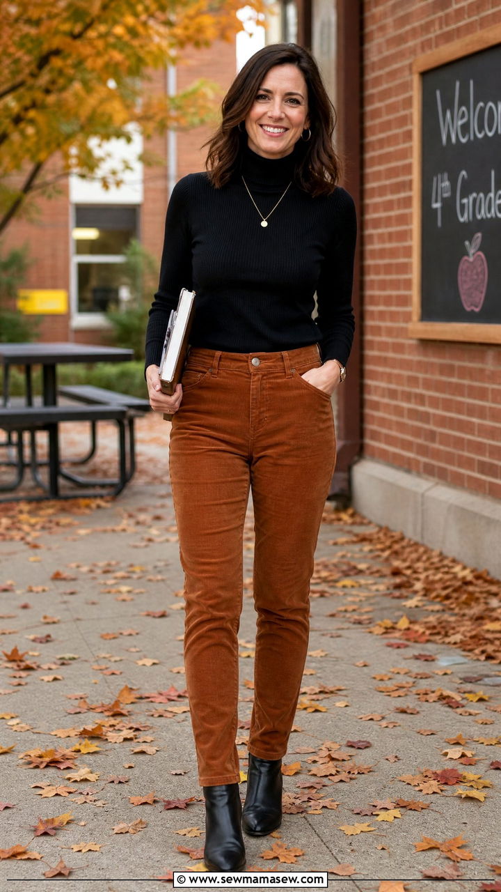 Corduroy pants with turtleneck - 30 Music teacher outfit ideas