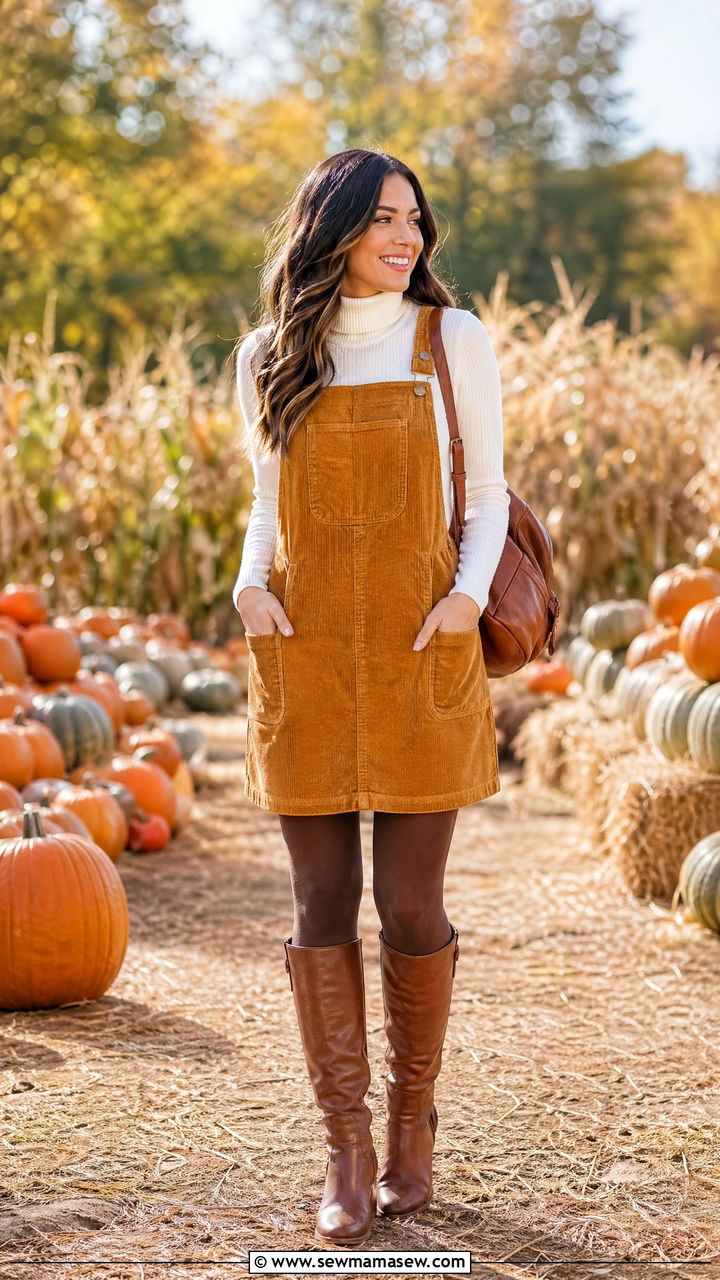 Corduroy pinafore dress for fall family reunion - 35 Family reunion outfit ideas