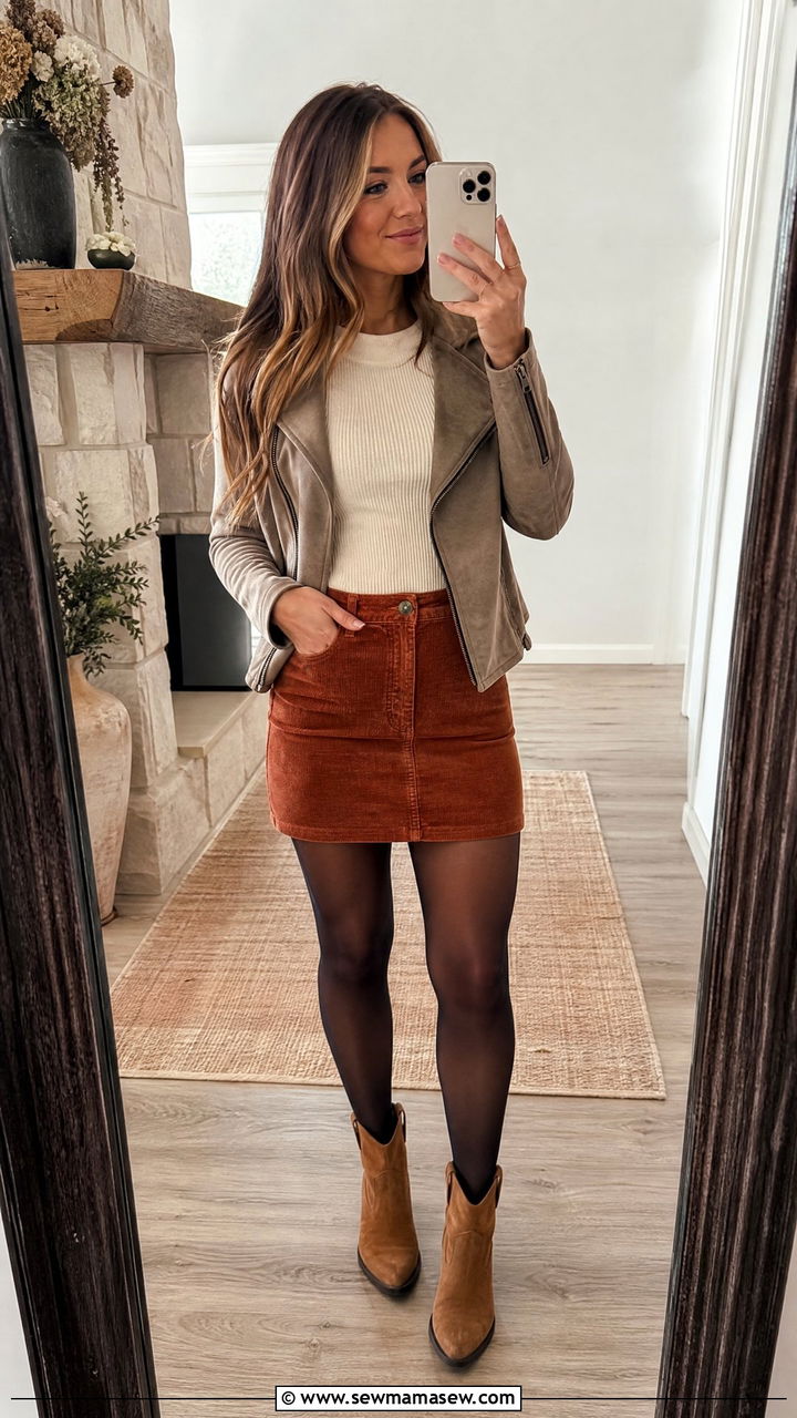 Corduroy skirt and ankle boots Morgan Wallen fall outfit - 30 Morgan Wallen concert outfit ideas
