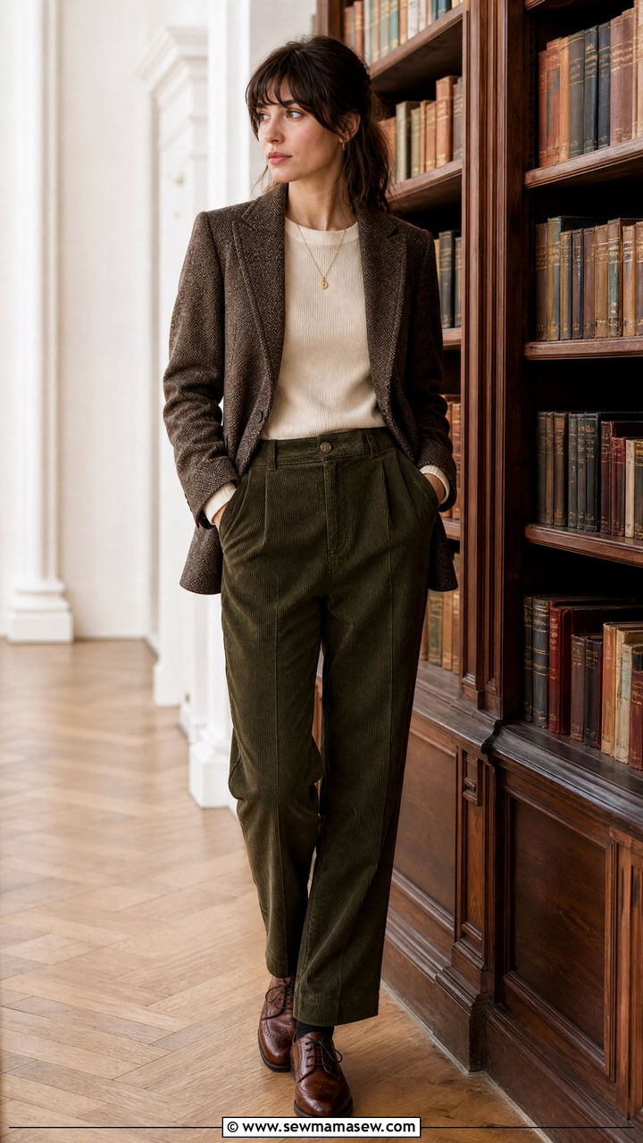 Corduroy trousers with wool blazer and brogues outfit - 25 classy dark academia outfit ideas
