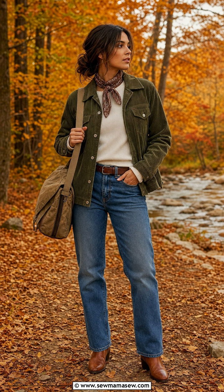 Corduroy western jacket and jeans - 25 classy western outfit ideas