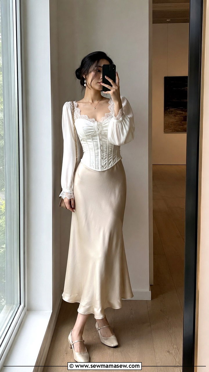 Corset Blouse And Bias Cut Midi Skirt - 25 Poetcore outfit ideas