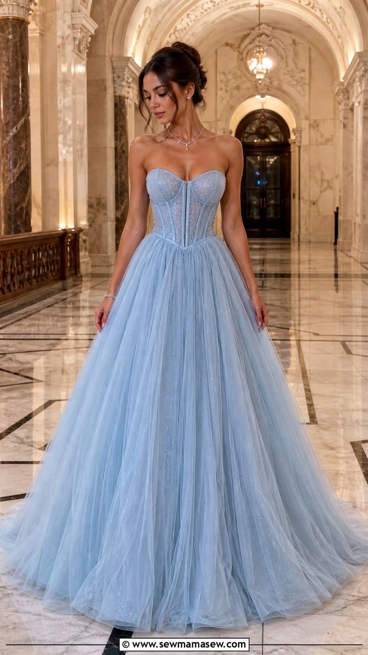 Corset Bodice Ball Gown With Crystal Necklace - 40 Sorority formal outfit ideas