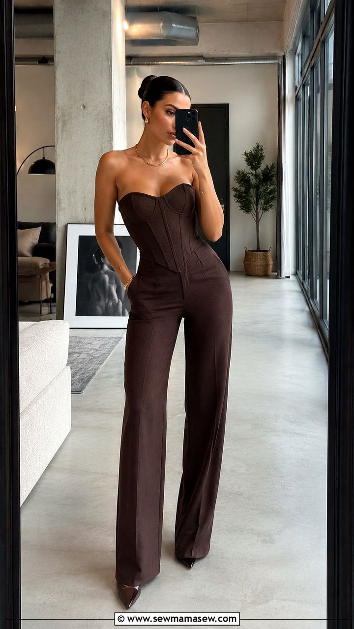 Corset Bodice Jumpsuit with Sleek Hair - 30 How to style a jumpsuit for a wedding