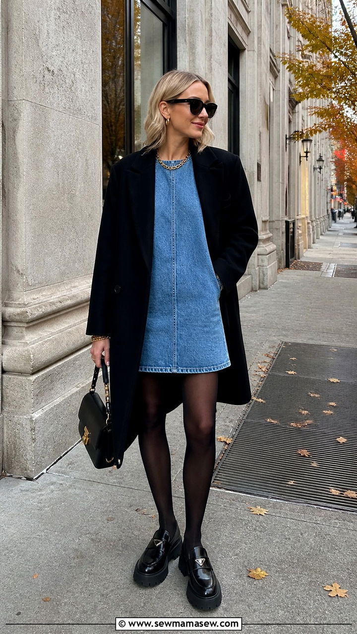 Corset Denim Dress With Mules - 40 Denim dress outfit ideas