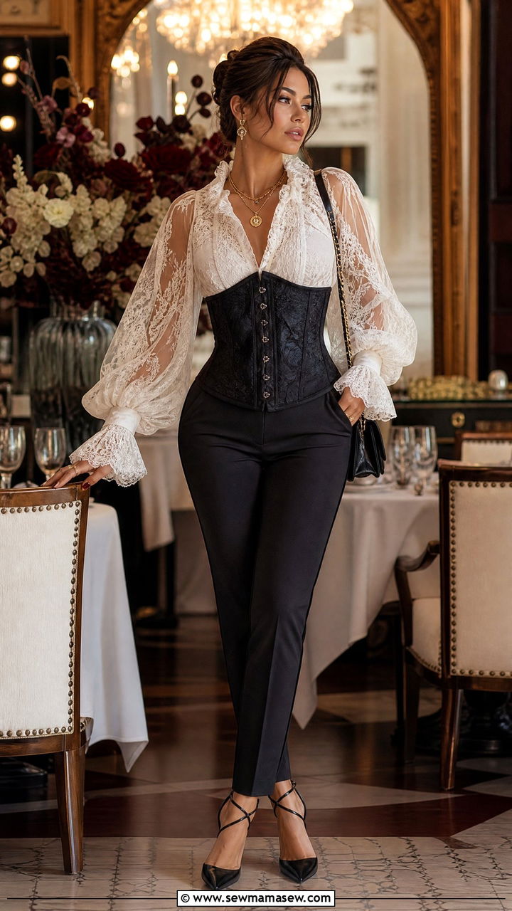 Corset Layered Over Romantic Blouse Outfit - 25 maximalist outfits to copy