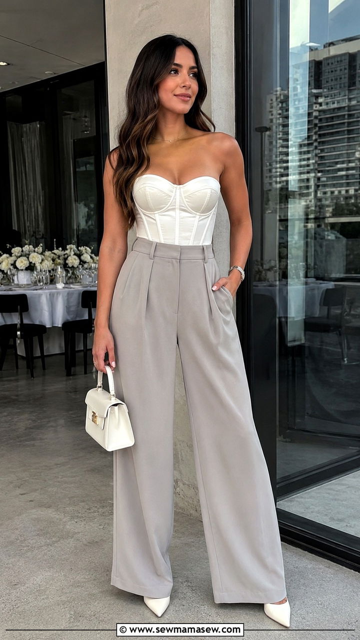 Corset Top And Wide Leg Pants Bridal Shower - 30 classy bridal shower outfit ideas