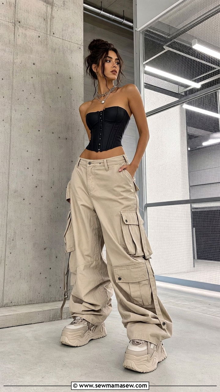 Corset Top With Baggy Cargo Pants Outfit - 25 Cute outfits for skinny women