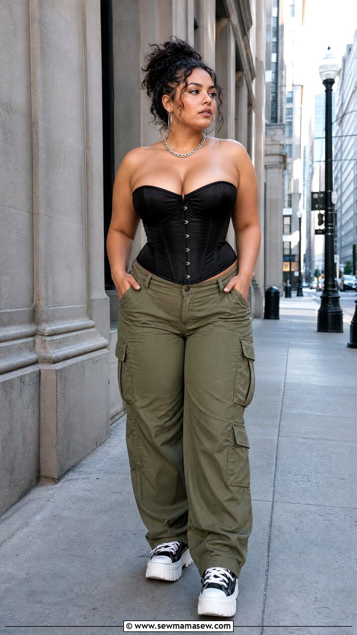 Corset Top With Cargo Pants - 30 curvy outfit ideas for women