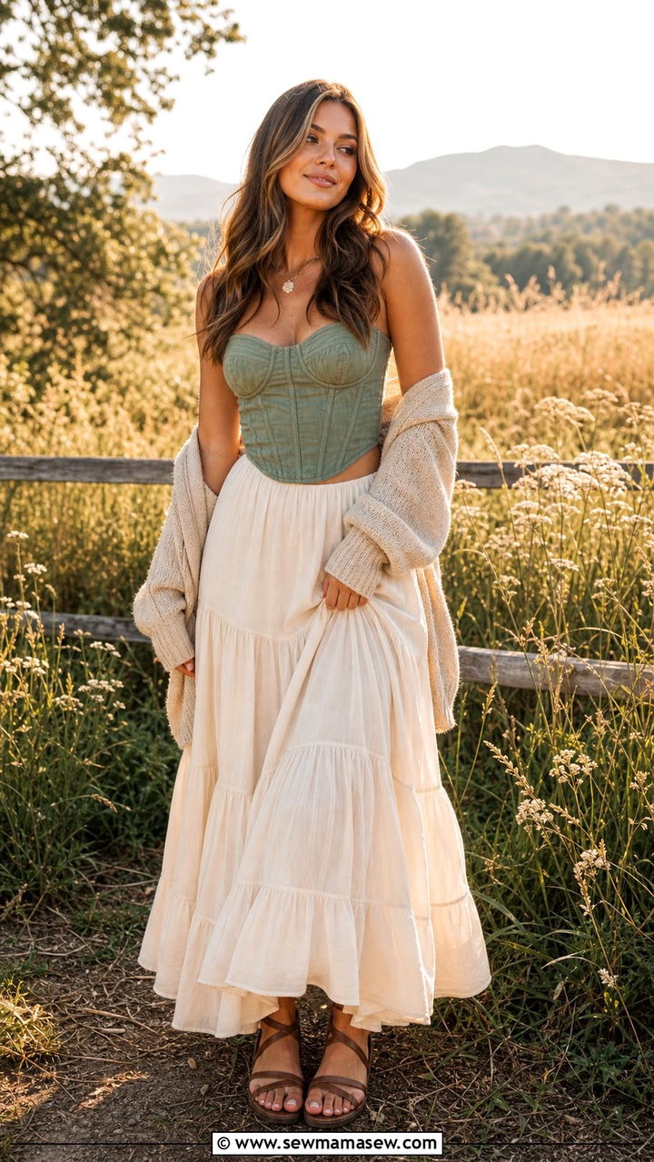 Corset Top With Flowing Maxi Skirt - 25 Cottagecore outfits 2026