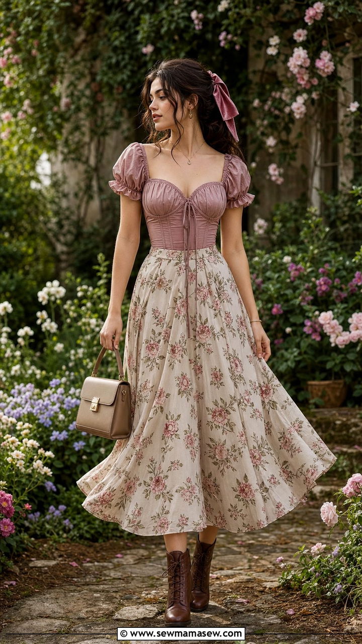 Corset Top With Flowing Midi Skirt Outfit - 25 Spring cottagecore outfits 2026
