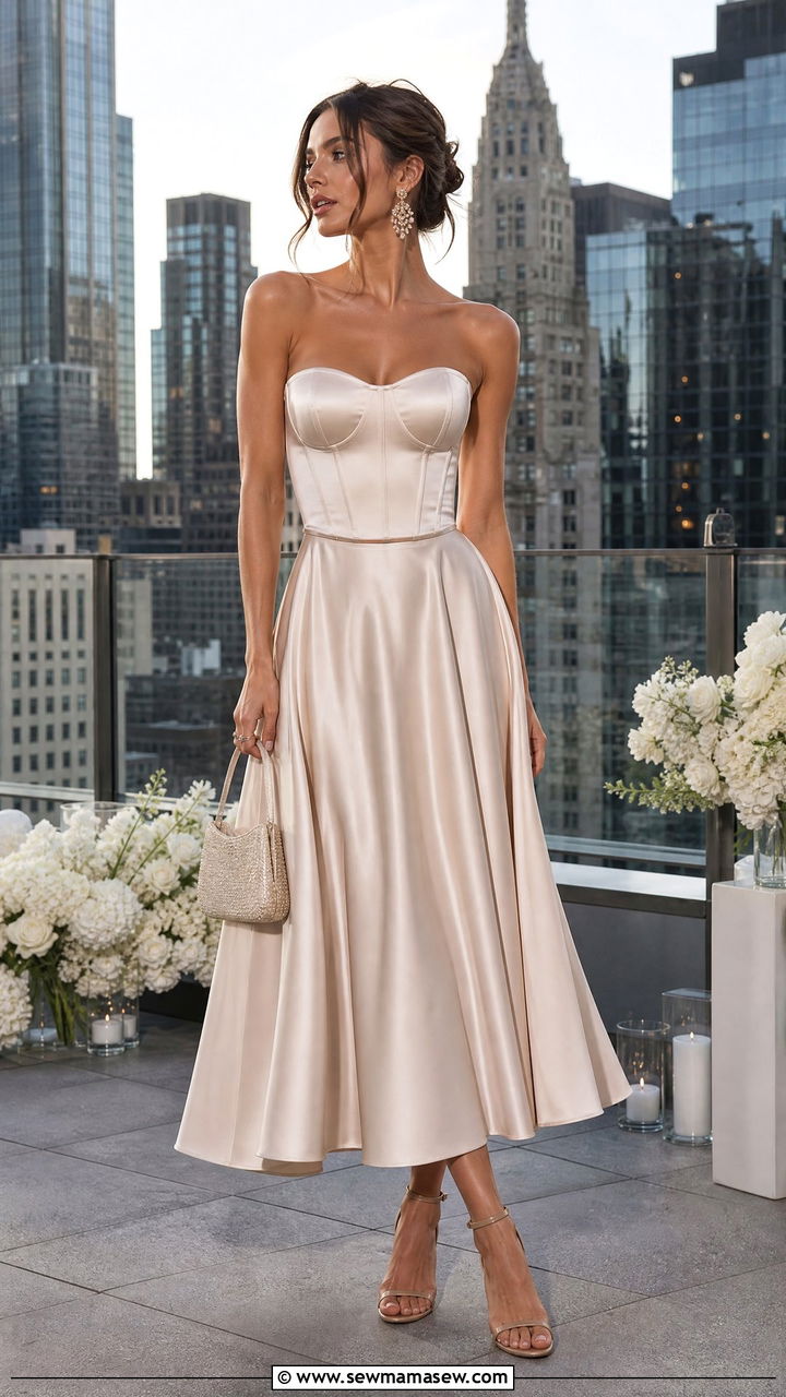 Corset Top With Flowing Midi Skirt Wedding Guest Outfit - 25 How to style a midi skirt for a wedding