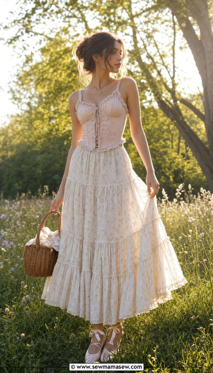 Corset Top With Layered Maxi Skirt - 25 spring fairycore outfits