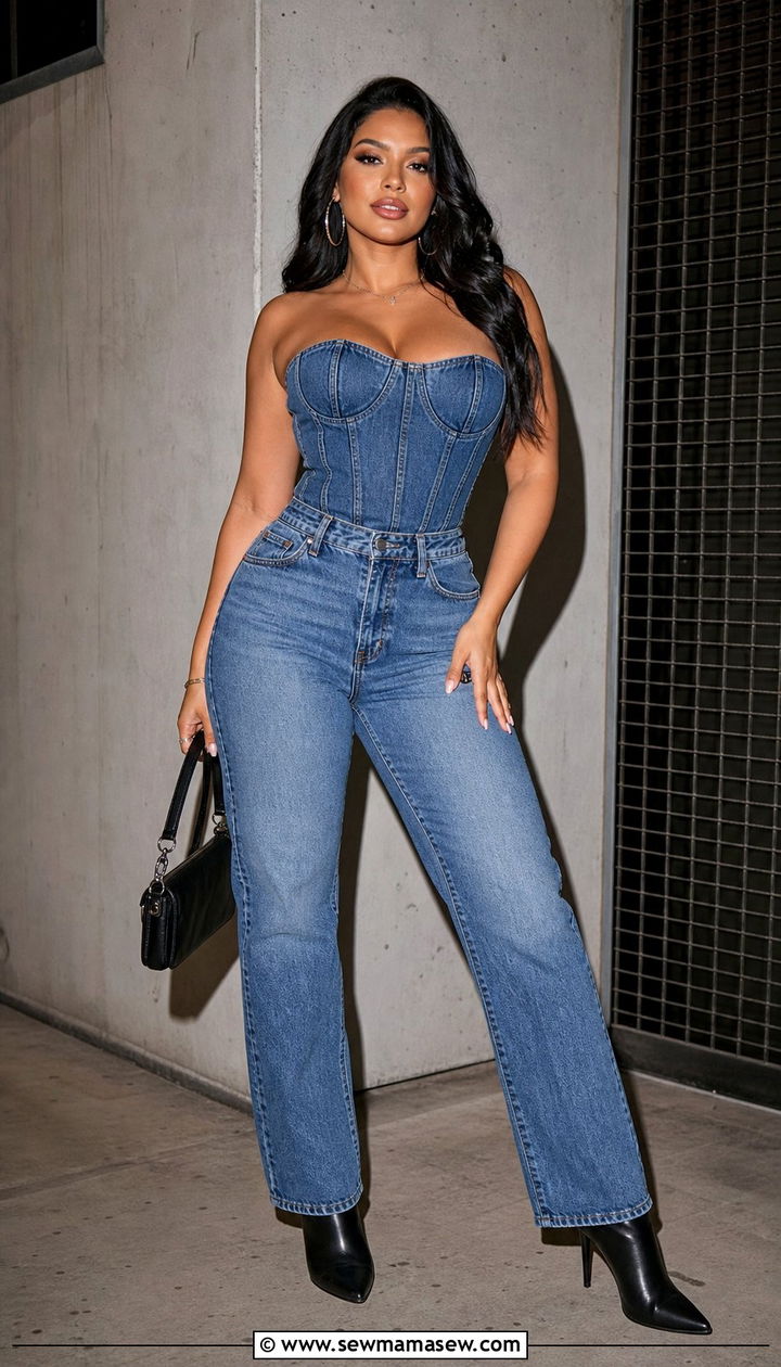 Corset Top With Straight Leg Jeans - 25 Cute outfits for hourglass figure