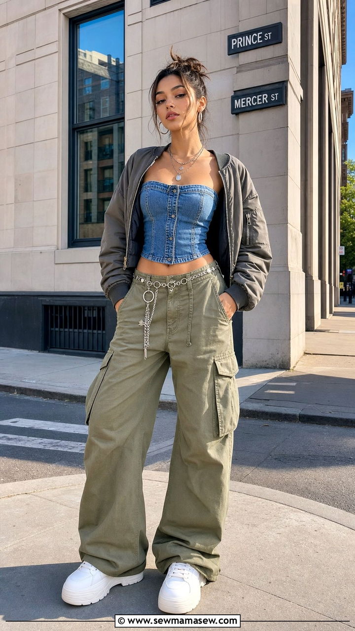 Corset Top With Wide Leg Cargo Pants - 25 cute Y2K outfits