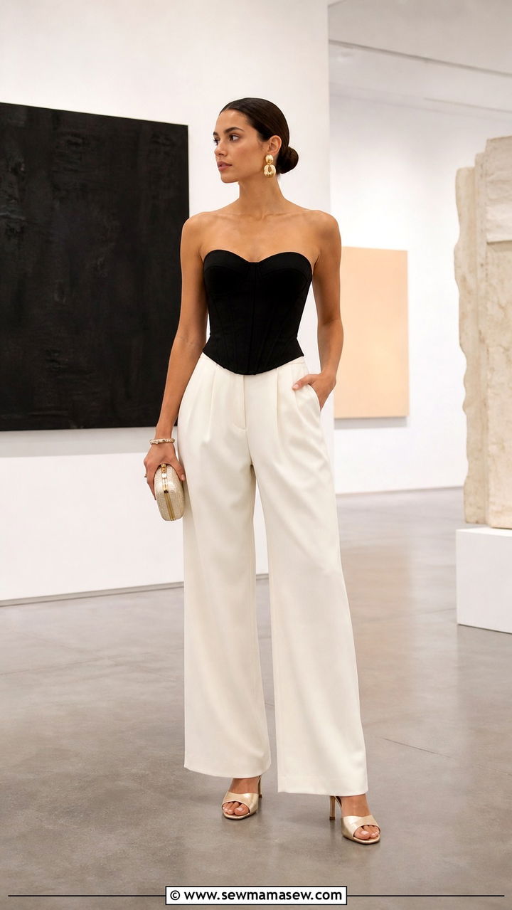 Corset Top With Wide Leg Trousers And Heeled Mules - 40 Casual wedding guest outfits