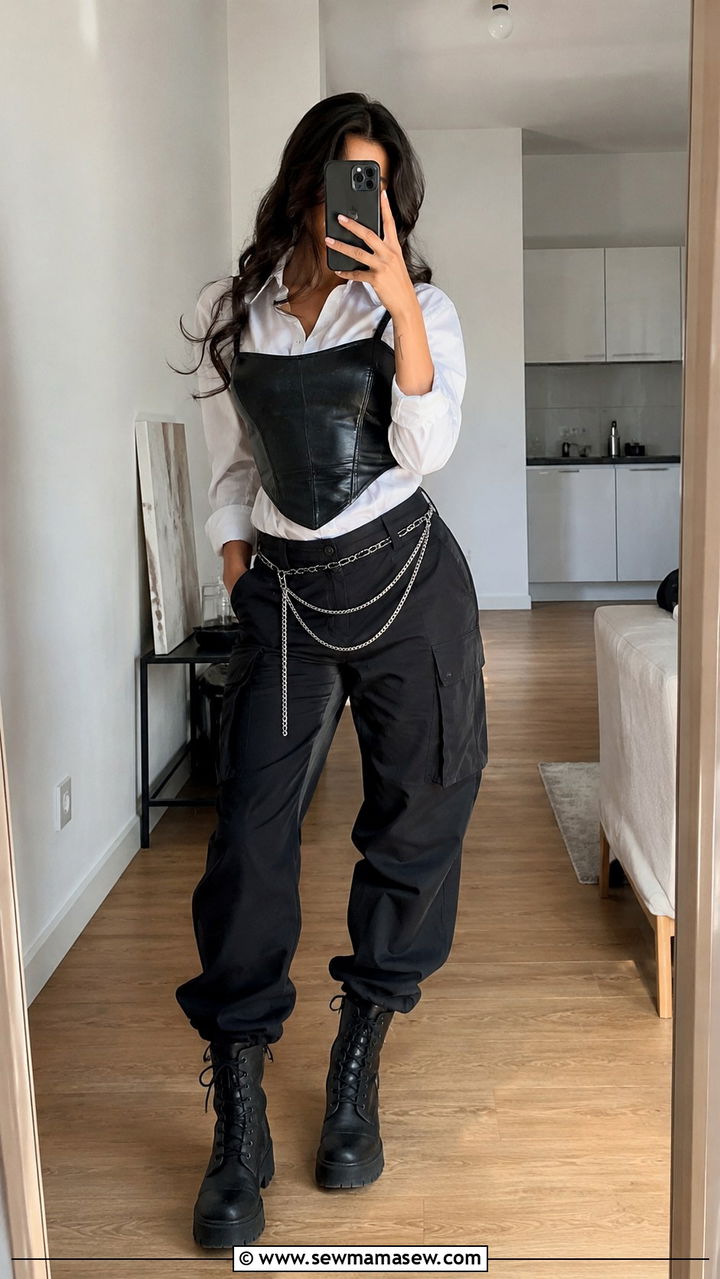 Corset Top and Cargo Pants Outfit - 30 edgy outfit ideas for women