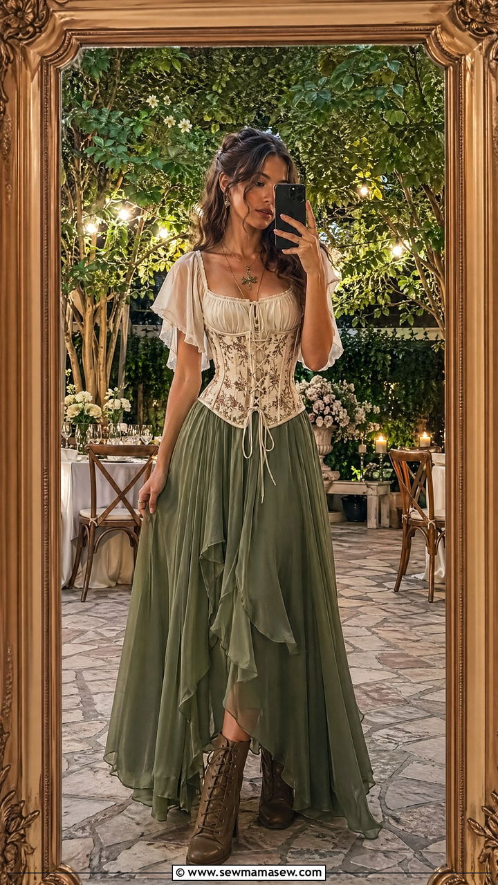 Corset Top and Flowy Maxi Skirt Fairy Outfit - 35 Fairycore outfit ideas