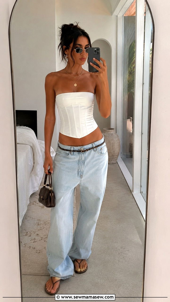 Corset Top and Low Rise Baggy Jeans Coachella Outfit - 20 Coachella outfit ideas 2026