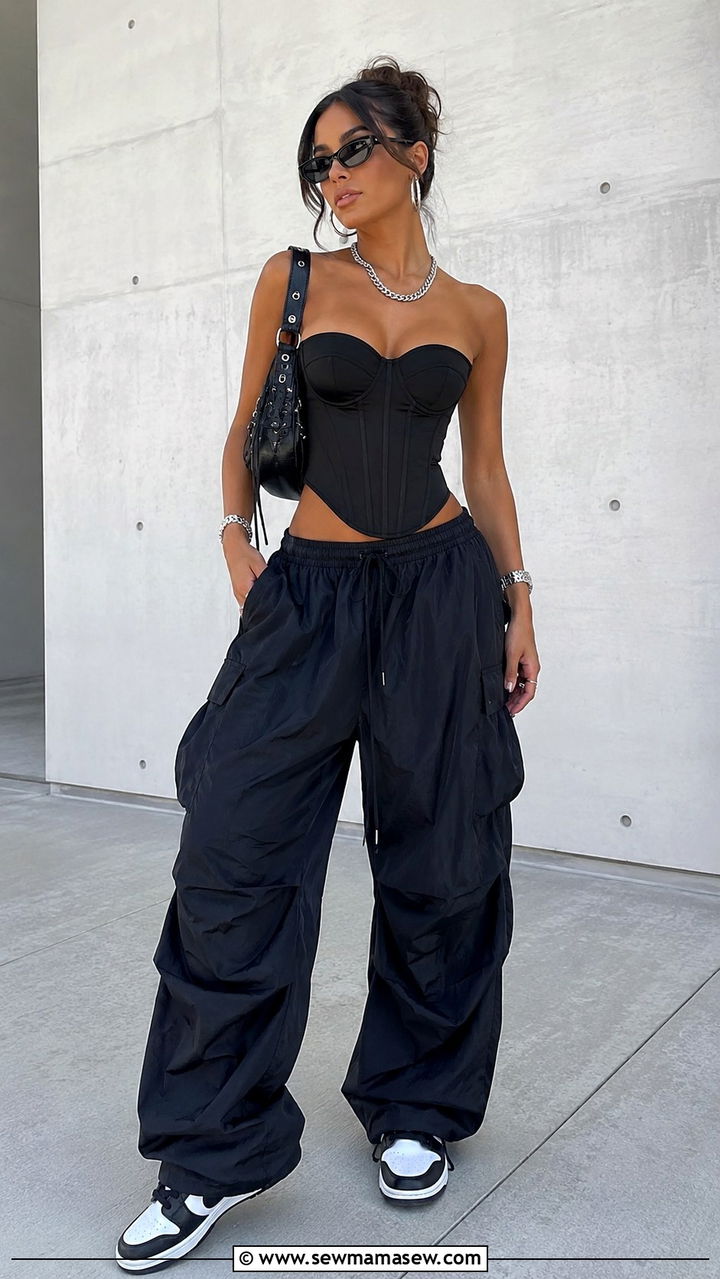 Corset Top and Parachute Cargo Pants - 30 spring y2k outfit ideas