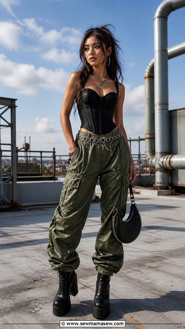 Corset Top and Parachute Cargo Pants Concert Outfit - 40 Concert outfit ideas