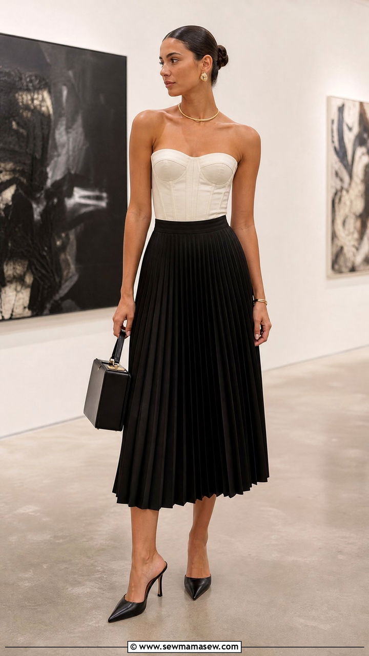 Corset Top and Pleated Skirt Outfit - 30 Summer outfits with pleated skirts