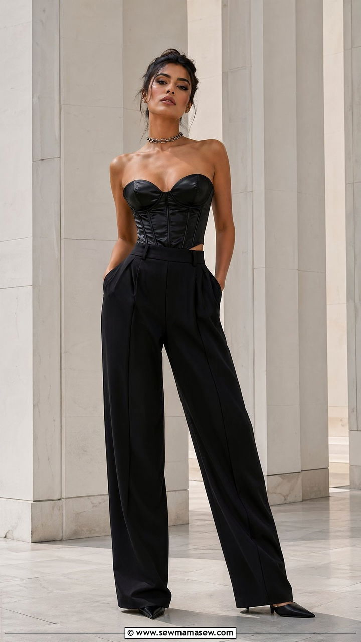 Corset Top and Wide Leg Pants Outfit - 35 Edgy outfit ideas