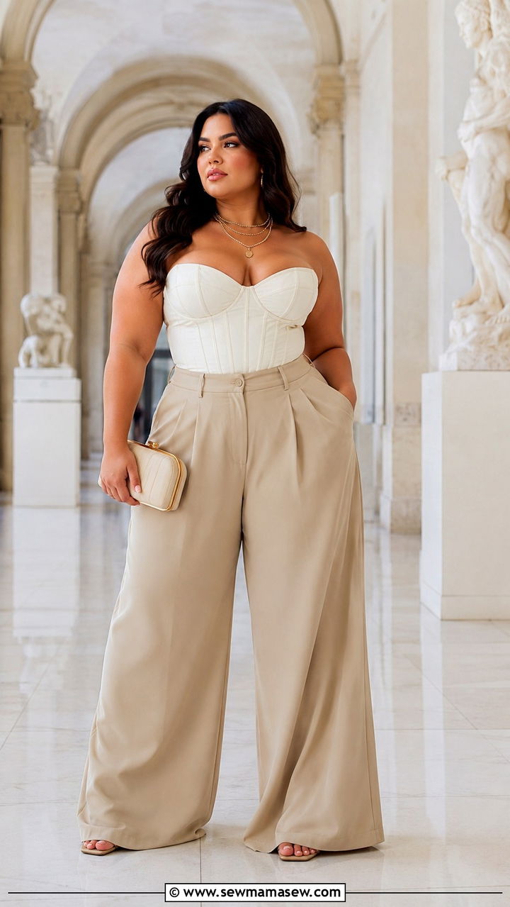 Corset Top and Wide Leg Pants Photoshoot Outfit - 25 Photoshoot outfits for curvy women