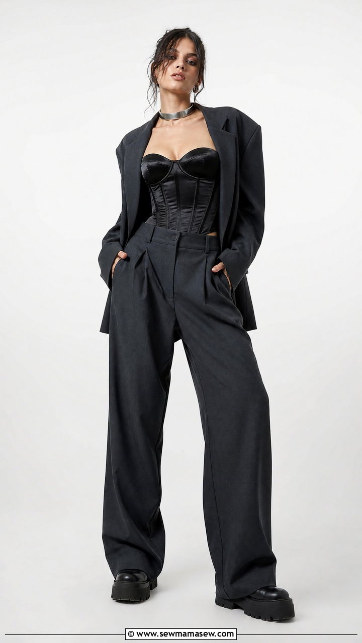 Corset Top and Wide Leg Tailored Trousers - 25 classy grunge outfits
