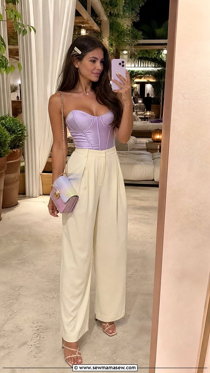 Corset Top and Wide Leg Trousers Outfit for Life Is Beautiful - 25 Life is Beautiful outfit ideas