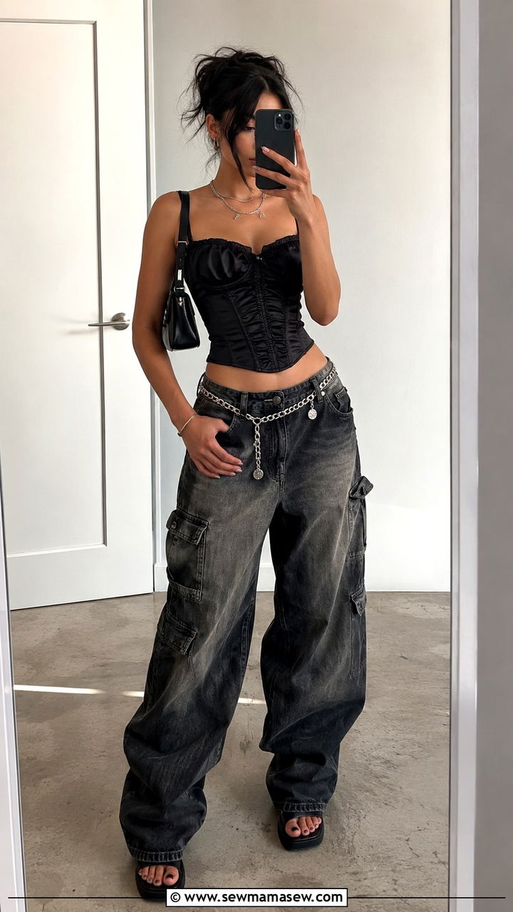 Corset Top with Cargo Jeans Outfit - 30 casual y2k outfits