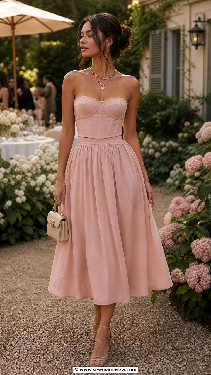 Corset Top with Flowy Midi Skirt - 30 Feminine outfit ideas