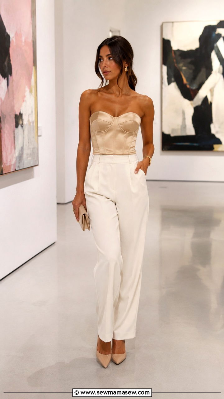 Corset Top with High Waisted Trousers - 30 Micro wedding guest outfits
