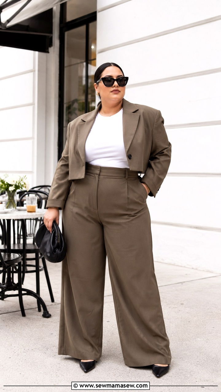 Corset Top with High Waisted Wide Leg Trousers - 30 Brunch outfit ideas plus size