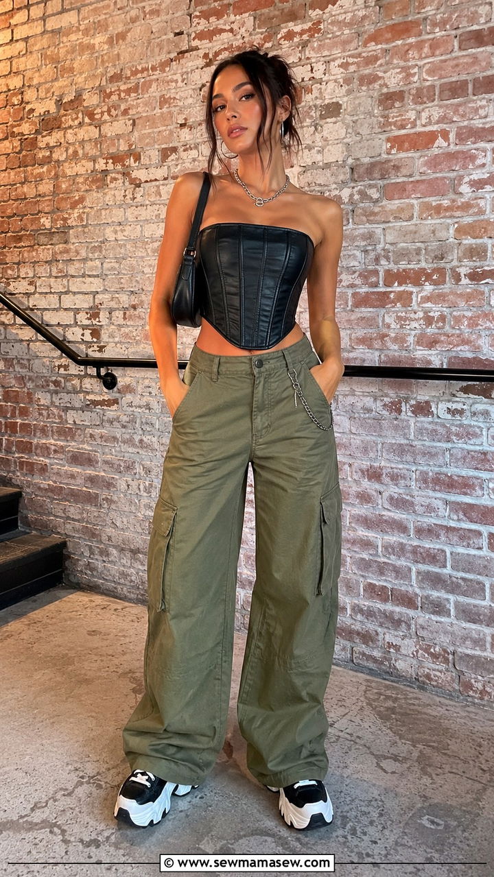 Corset Top with Wide Leg Cargo Pants - 30 Indoor concert outfit ideas