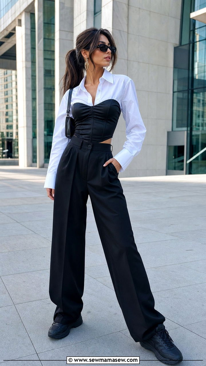 Corset Top with Wide Leg Pants - 25 cute streetwear outfits